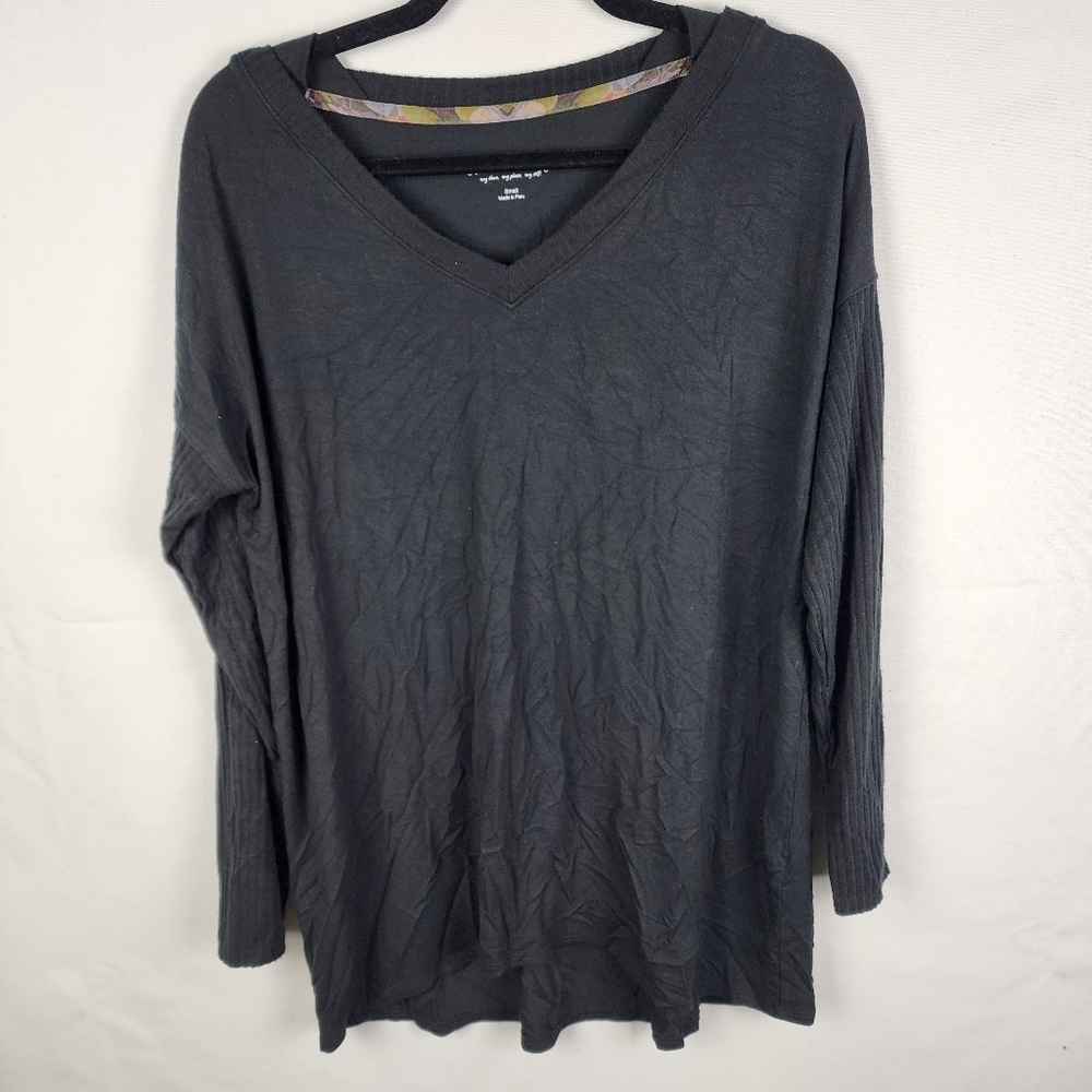 Soft Surroundings Black Soft Knit Dolman Style Tunic with Ribbed Trim Size Small